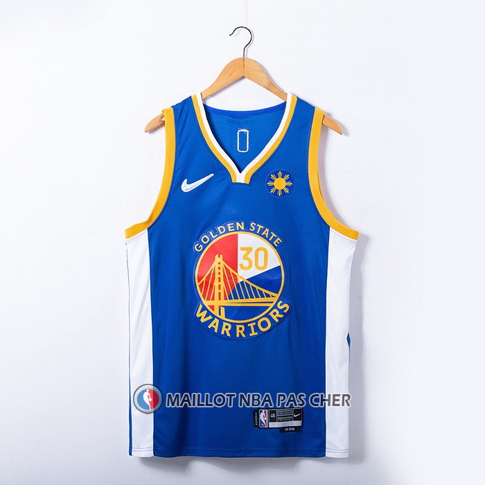 Maillot Golden State Warriors Stephen Curry NO 30 Filipino Bleu
